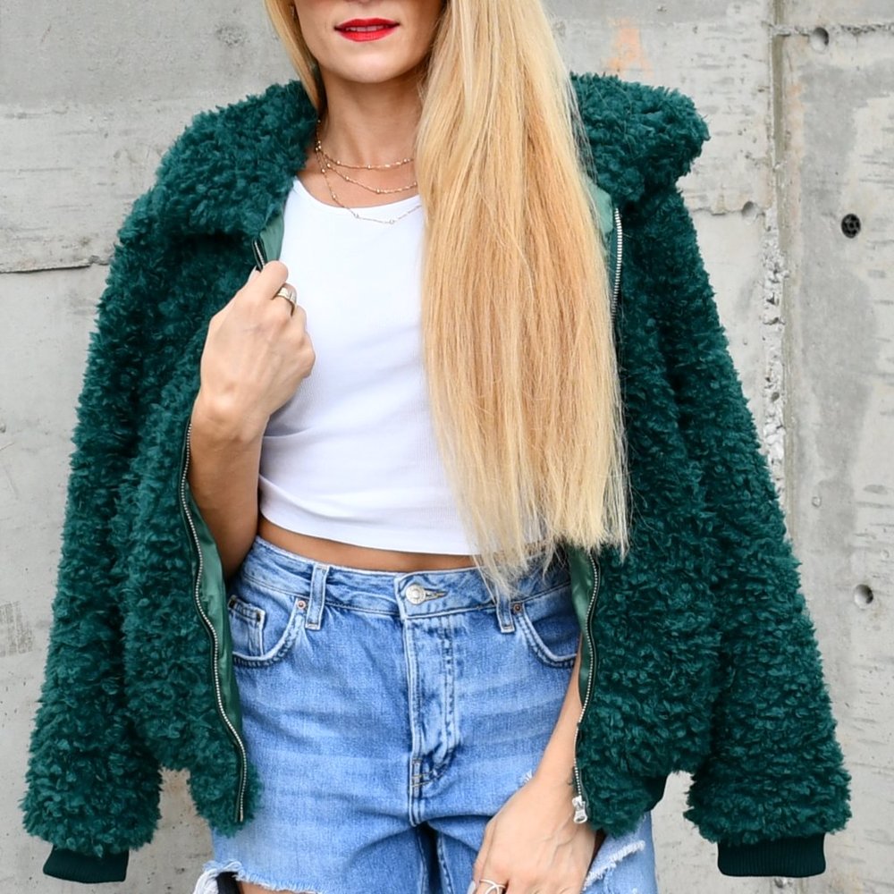 RESTOCK - ACADIA Emerald Green Faux Fur Ja… - Picture 7 of 8